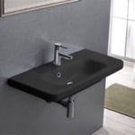 CeraStyle 033307-U-97 Rectangle Matte Black Ceramic Wall Mounted Sink or Drop In Sink